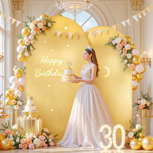 Gold & Yellow Arch Backdrop Cover 7.2FT 6FT Wedding Arch Covers Set of 2 in 6+7.2ft in Gold+Yellow, alternate view 2