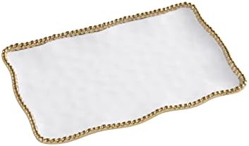 Golden Salerno Titanium-Plated Porcelain Medium Platter, 14.25 x 9 x 1in in 14.25 inches in White and Gold