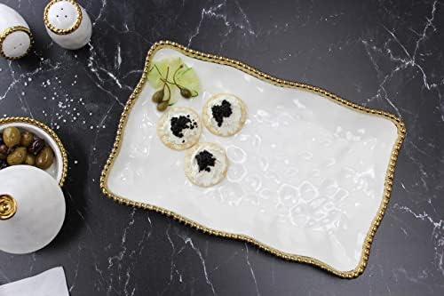 Golden Salerno Titanium-Plated Porcelain Medium Platter, 14.25 x 9 x 1in in 14.25 inches in White and Gold, alternate view 2
