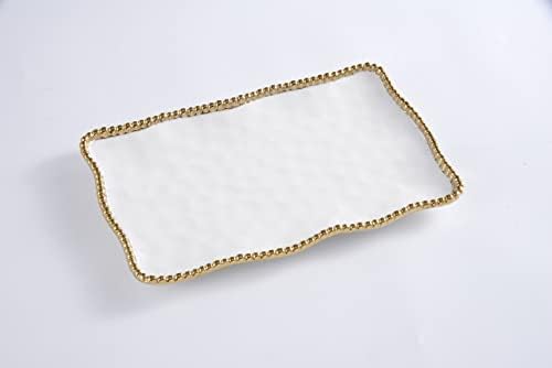 Golden Salerno Titanium-Plated Porcelain Medium Platter, 14.25 x 9 x 1in in 14.25 inches in White and Gold, alternate view 4