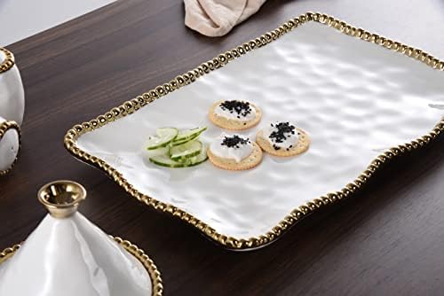 Golden Salerno Titanium-Plated Porcelain Medium Platter, 14.25 x 9 x 1in in 14.25 inches in White and Gold, alternate view 5