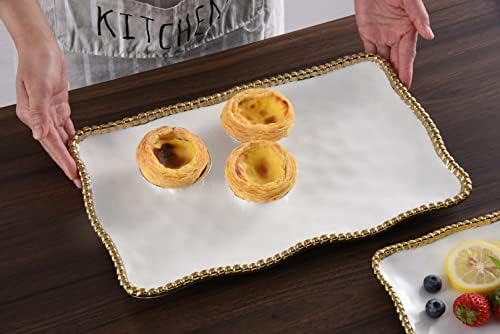Golden Salerno Titanium-Plated Porcelain Medium Platter, 14.25 x 9 x 1in in 14.25 inches in White and Gold, alternate view 6