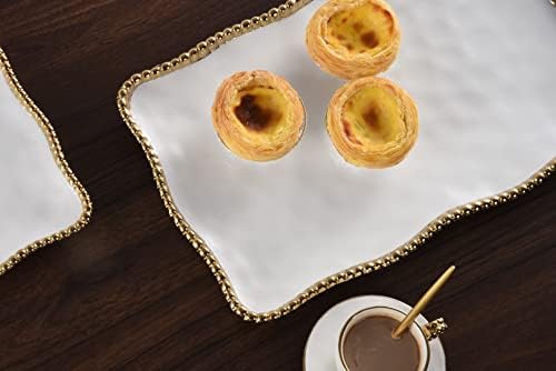 Golden Salerno Titanium-Plated Porcelain Medium Platter, 14.25 x 9 x 1in in 14.25 inches in White and Gold, alternate view 7
