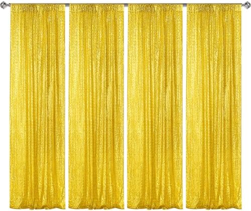 Golden Yellow Sequin Backdrop Curtain 4 Panels 2FTx8FT Glitter Golden Yellow Background Drapes Sparkle