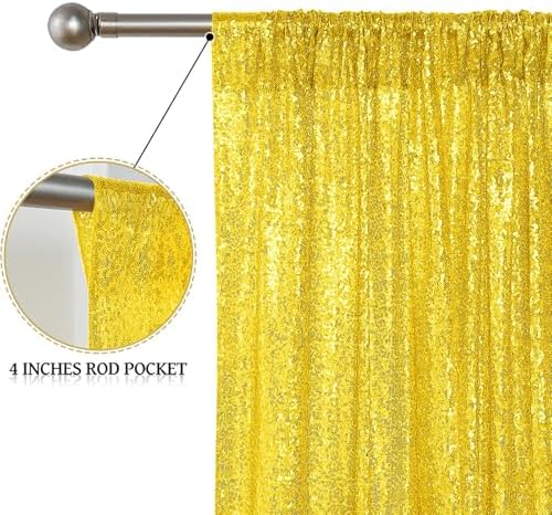Golden Yellow Sequin Backdrop Curtain 4 Panels 2FTx8FT Glitter Golden Yellow Background Drapes Sparkle, alternate view 4