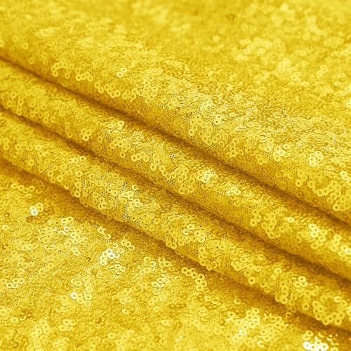 Golden Yellow Sequin Backdrop Curtain 4 Panels 2FTx8FT Glitter Golden Yellow Background Drapes Sparkle, alternate view 5