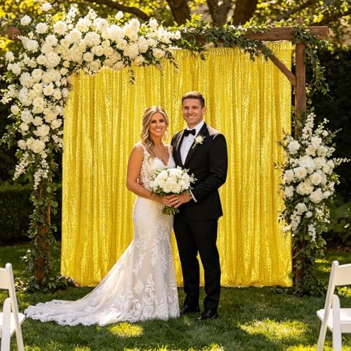 Golden Yellow Sequin Backdrop Curtain 4FTx8FT Glitter Blue Background Drapes Sparkle Photography Backdrop for, alternate view
