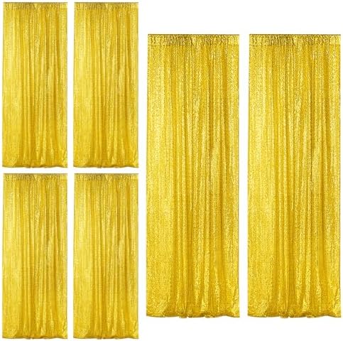Golden Yellow Sequin Backdrop Curtain 6 Panels 2FTx8FT Glitter Golden Yellow Background Drapes Sparkle