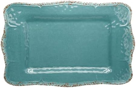 Gourmet Art Crackle Set of 2 Melamine Rectangular Serving Trays/Platters Aquamarine blue 17" in