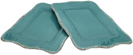 Gourmet Art Crackle Set of 2 Melamine Rectangular Serving Trays/Platters Aquamarine blue 17" in, alternate view 2