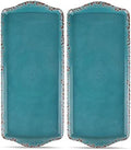 Gourmet Art Crackle Set of 2 Melamine Rectangular Serving Trays/Platters Aquamarine blue 15" in Large in Blue