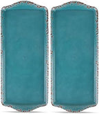 Gourmet Art Crackle Set of 2 Melamine Rectangular Serving Trays/Platters Aquamarine blue 15" in Large in Blue