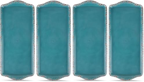 Gourmet Art Crackle Set of 2 Melamine Rectangular Serving Trays/Platters Aquamarine blue 15" (Pack of 2) in