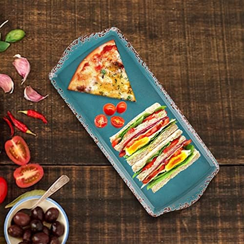 Gourmet Art Crackle Set of 2 Melamine Rectangular Serving Trays/Platters Aquamarine blue 15" (Pack of 2) in, alternate view 2