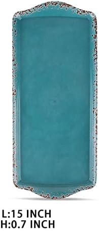 Gourmet Art Crackle Set of 2 Melamine Rectangular Serving Trays/Platters Aquamarine blue 15" (Pack of 2) in, alternate view 4