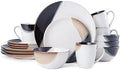 Gourmet Basics Caden 16-Piece Stoneware Dinnerware Set, Service for 4, White Glossy Center with Black and Tan