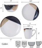 Gourmet Basics Caden 16-Piece Stoneware Dinnerware Set, Service for 4, White Glossy Center with Black and Tan, alternate view
