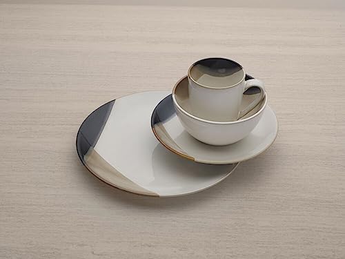 Gourmet Basics Caden 16-Piece Stoneware Dinnerware Set, Service for 4, White Glossy Center with Black and Tan, alternate view