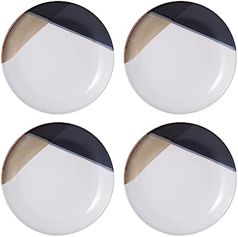 Gourmet Basics Caden 16-Piece Stoneware Dinnerware Set, Service for 4, White Glossy Center with Black and Tan, alternate view