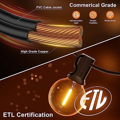 GPATIO 120FT Outdoor String Lights, Waterproof Patio Lights with 64 Hanging Lights Globe G40 Bulbs, 2700k, alternate view 3