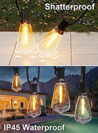 GPATIO 120FT Outdoor String Lights, Waterproof Patio Lights with 64 Hanging Lights ST38 Bulbs, 2700k, alternate view 5