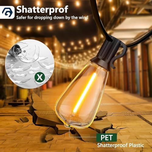 GPATIO Outdoor String Lights, 25FT Shatterproof Patio Lights, IP65 Waterproof Dimmable Outside Hanging Light, alternate view