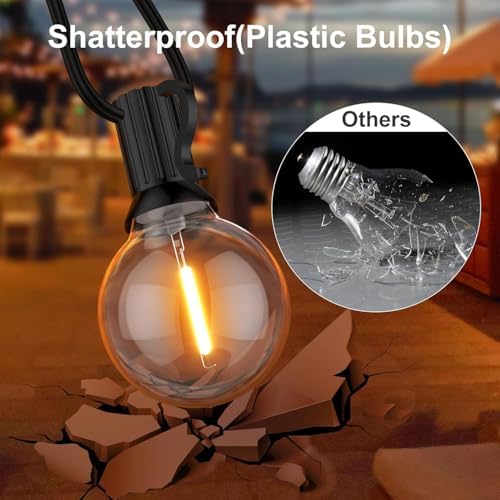 GPATIO Outdoor String Lights, 50FT G40 Bulbs Shatterproof Patio Lights, Waterproof Dimmable Hanging Outdoor, alternate view 4