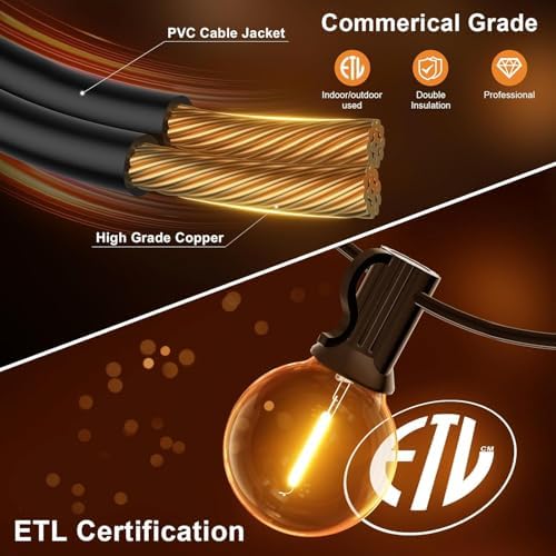 GPATIO Outdoor String Lights, 50FT G40 Bulbs Shatterproof Patio Lights, Waterproof Dimmable Hanging Outdoor, alternate view 5