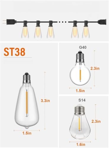 GPATIO Outdoor String Lights, 50FT ST38 Bulbs Shatterproof Patio Lights, Waterproof Dimmable Outside Hanging, alternate view