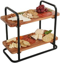 Gracious Dining 2-Tier Wooden Serving Tray with Metal Frame - Acacia Wood Rectangle Charcuterie Board, Cheese