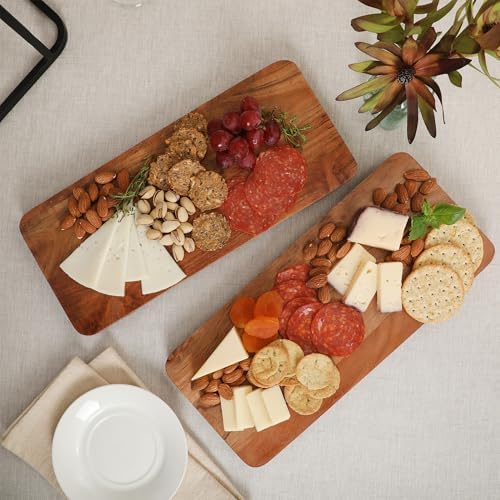 Gracious Dining 2-Tier Wooden Serving Tray with Metal Frame - Acacia Wood Rectangle Charcuterie Board, Cheese, alternate view