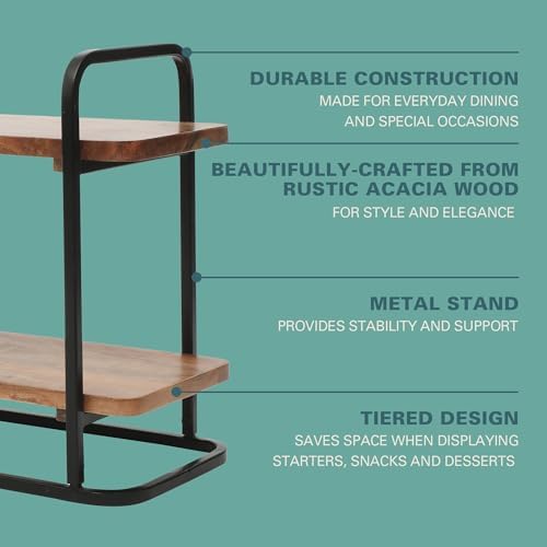 Gracious Dining 2-Tier Wooden Serving Tray with Metal Frame - Acacia Wood Rectangle Charcuterie Board, Cheese, alternate view