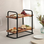 Gracious Dining 2-Tier Wooden Serving Tray with Metal Frame - Acacia Wood Rectangle Charcuterie Board, Cheese, alternate view