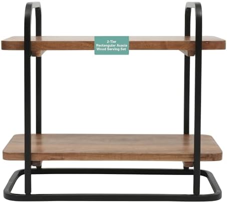 Gracious Dining 2-Tier Wooden Serving Tray with Metal Frame - Acacia Wood Rectangle Charcuterie Board, Cheese, alternate view