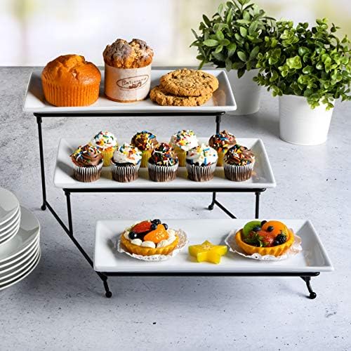 Gracious Dining 3-Tier Serving Display Stand, Rectangular White Porcelain Plates, Tiered Serving Display, alternate view 2