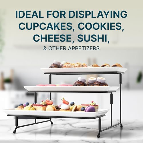 Gracious Dining 3-Tier Serving Display Stand, Rectangular White Porcelain Plates, Tiered Serving Display, alternate view 3