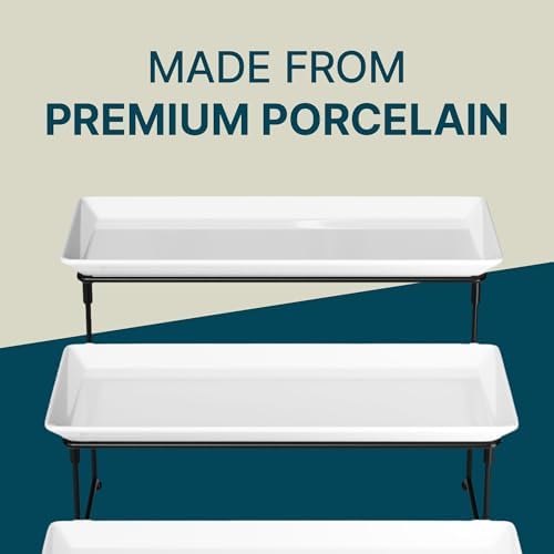 Gracious Dining 3-Tier Serving Display Stand, Rectangular White Porcelain Plates, Tiered Serving Display, alternate view 5