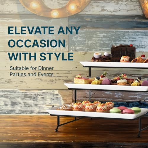 Gracious Dining 3-Tier Serving Display Stand, Rectangular White Porcelain Plates, Tiered Serving Display, alternate view 6