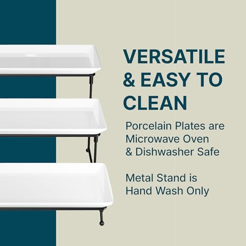Gracious Dining 3-Tier Serving Display Stand, Rectangular White Porcelain Plates, Tiered Serving Display, alternate view 7