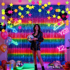 Gradient Neon Party Streamers Backdrop Decorations 3.2ft x 8.2ft 2 Packs, alternate view 2