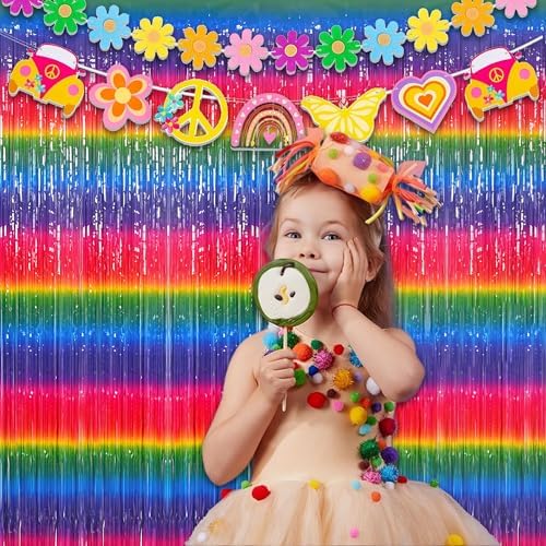 Gradient Neon Party Streamers Backdrop Decorations 3.2ft x 8.2ft 2 Packs, alternate view 3