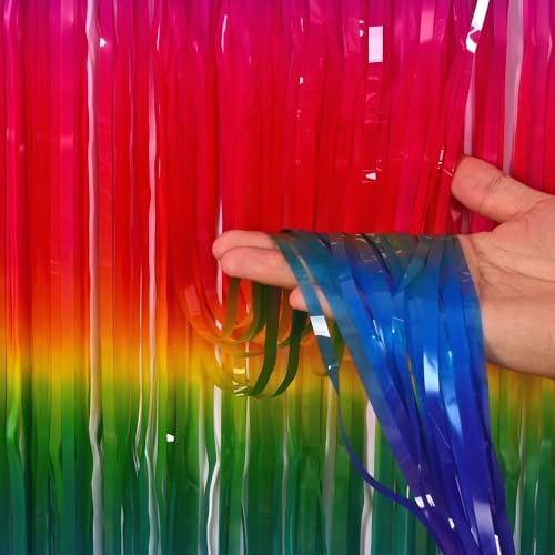 Gradient Neon Party Streamers Backdrop Decorations 3.2ft x 8.2ft 2 Packs, alternate view 4