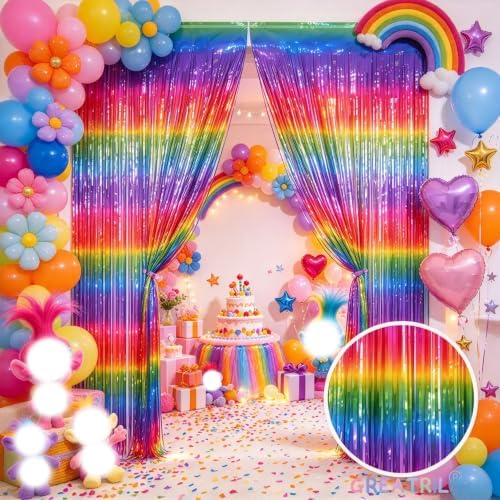 Gradient Neon Party Streamers Backdrop Decorations 3.2ft x 8.2ft 2 Packs, alternate view 5
