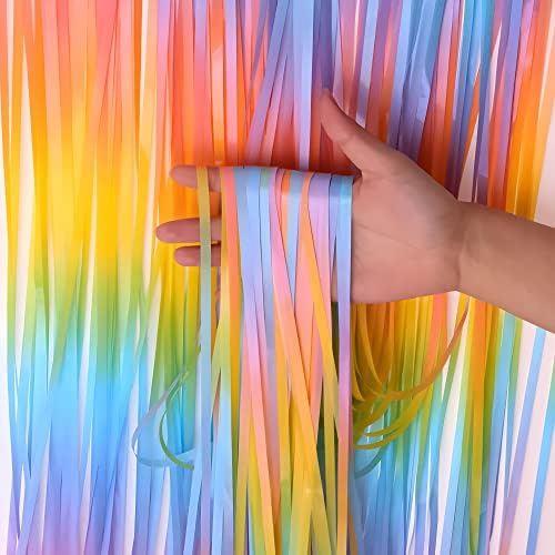 Gradient Pastel Foil Fringe Curtain - Pastel Color Backdrop Streamers for Kids, alternate view 2