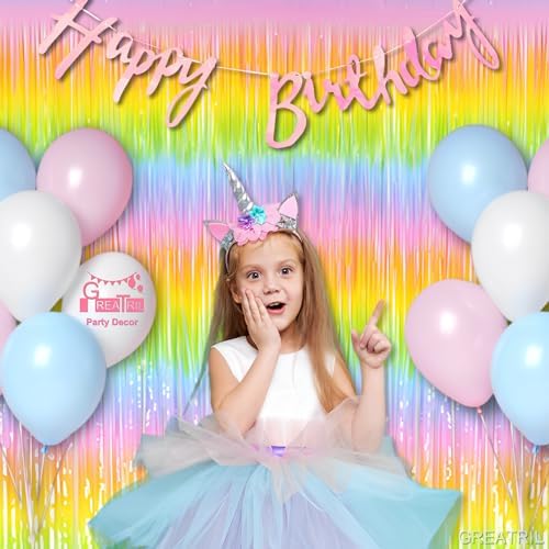 Gradient Pastel Foil Fringe Curtain - Pastel Color Backdrop Streamers for Kids, alternate view 3