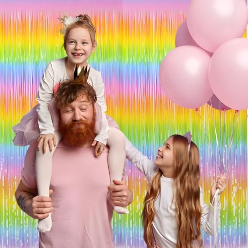 Gradient Pastel Foil Fringe Curtain - Pastel Color Backdrop Streamers for Kids, alternate view 4