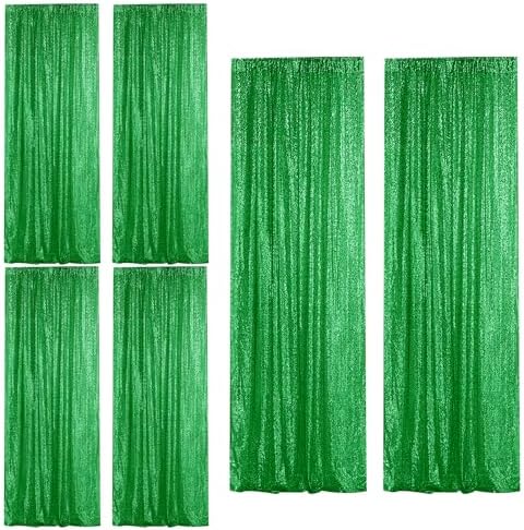 Grass Green Sequin Backdrop Curtain 6 Panels 2FTx8FT Glitter Grass Green Background Drapes Sparkle Photography