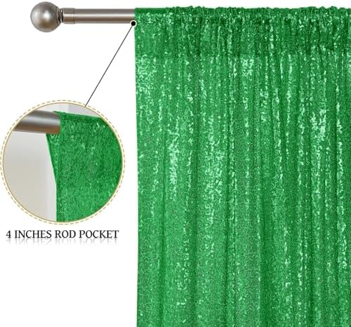 Grass Green Sequin Backdrop Curtain 6 Panels 2FTx8FT Glitter Grass Green Background Drapes Sparkle Photography, alternate