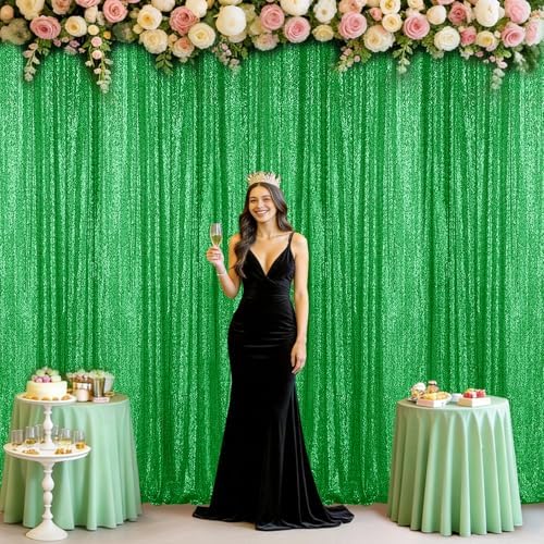Grass Green Sequin Backdrop Curtain 7FTx7FT Glitter Grass Green Background Drapes Sparkle Photography Backdrop, alternate