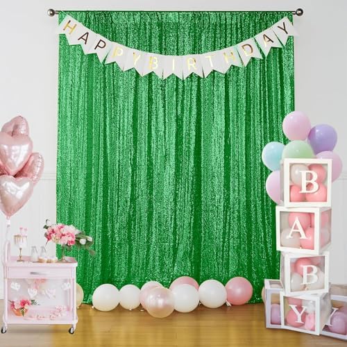 Grass Green Sequin Backdrop Curtain 8FTx8FT Glitter Grass Green Background Drapes Sparkle Photography Backdrop, alternate